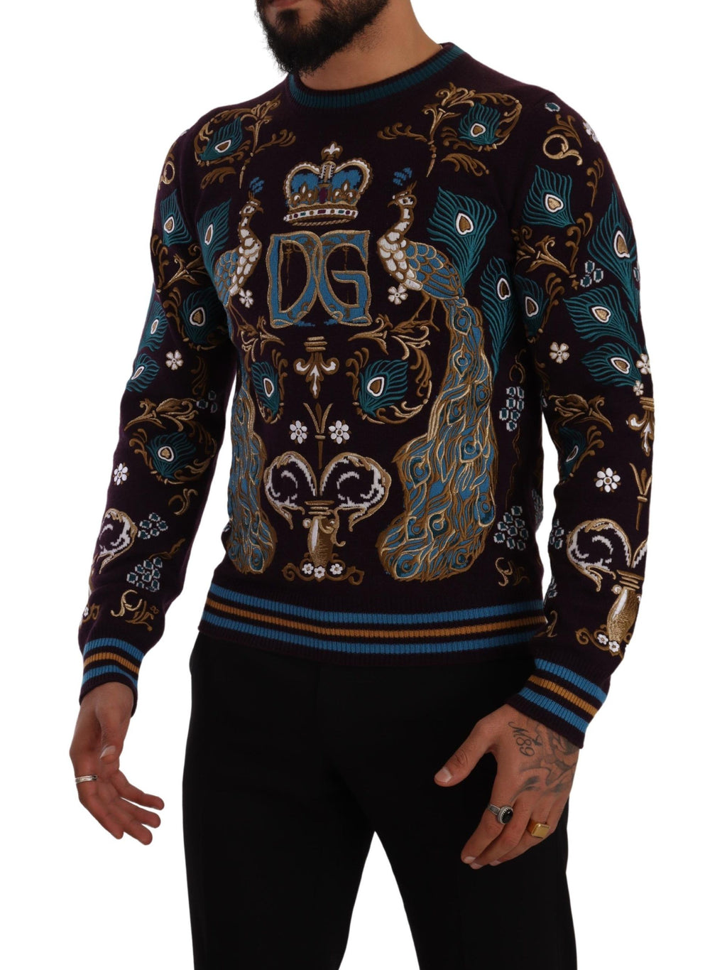 Maglione Dolce & Gabbana in Cashmere Bordeaux Ricamato con Corona DG