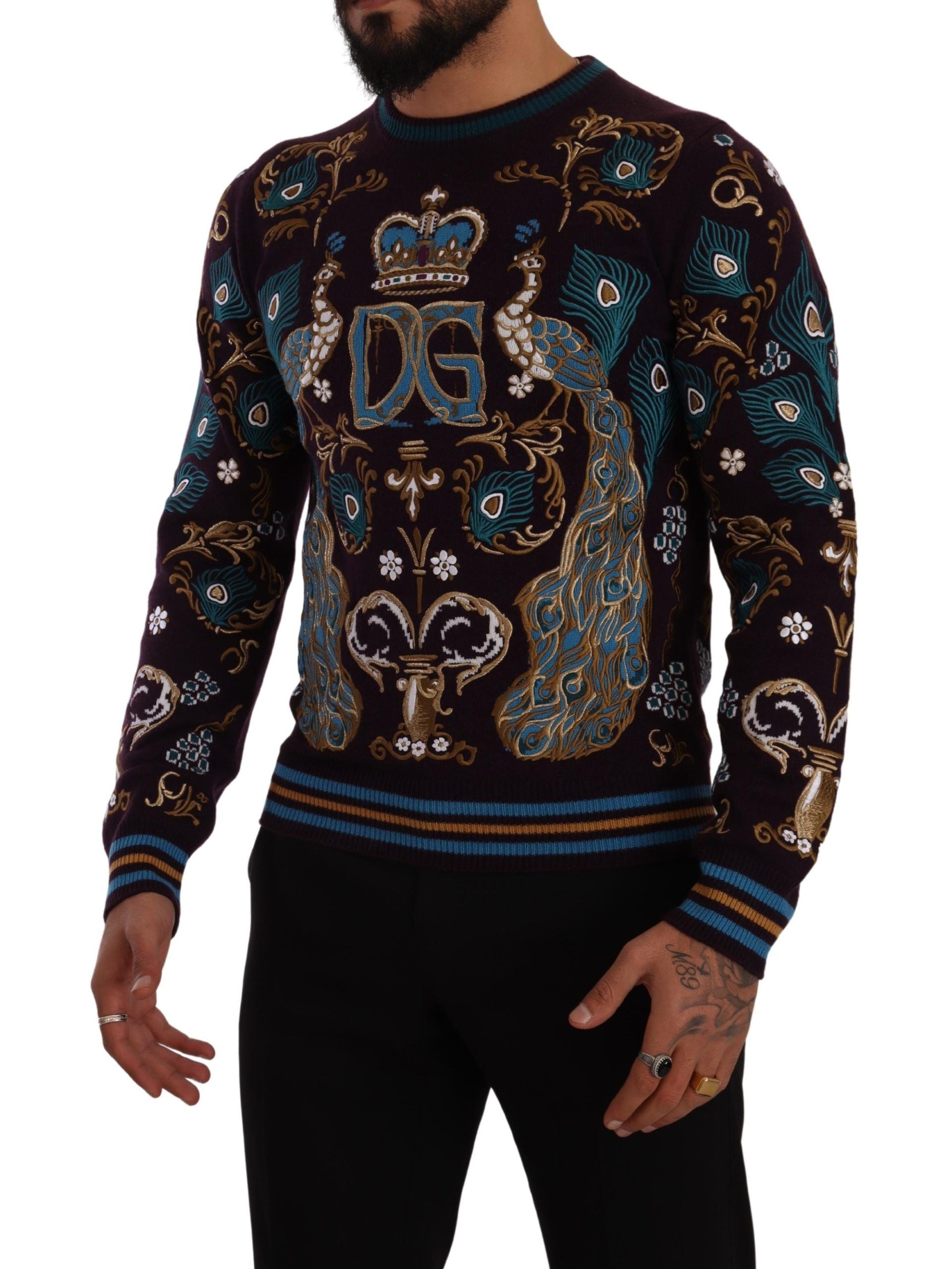 Maglione Dolce & Gabbana in Cashmere Bordeaux Ricamato con Corona DG
