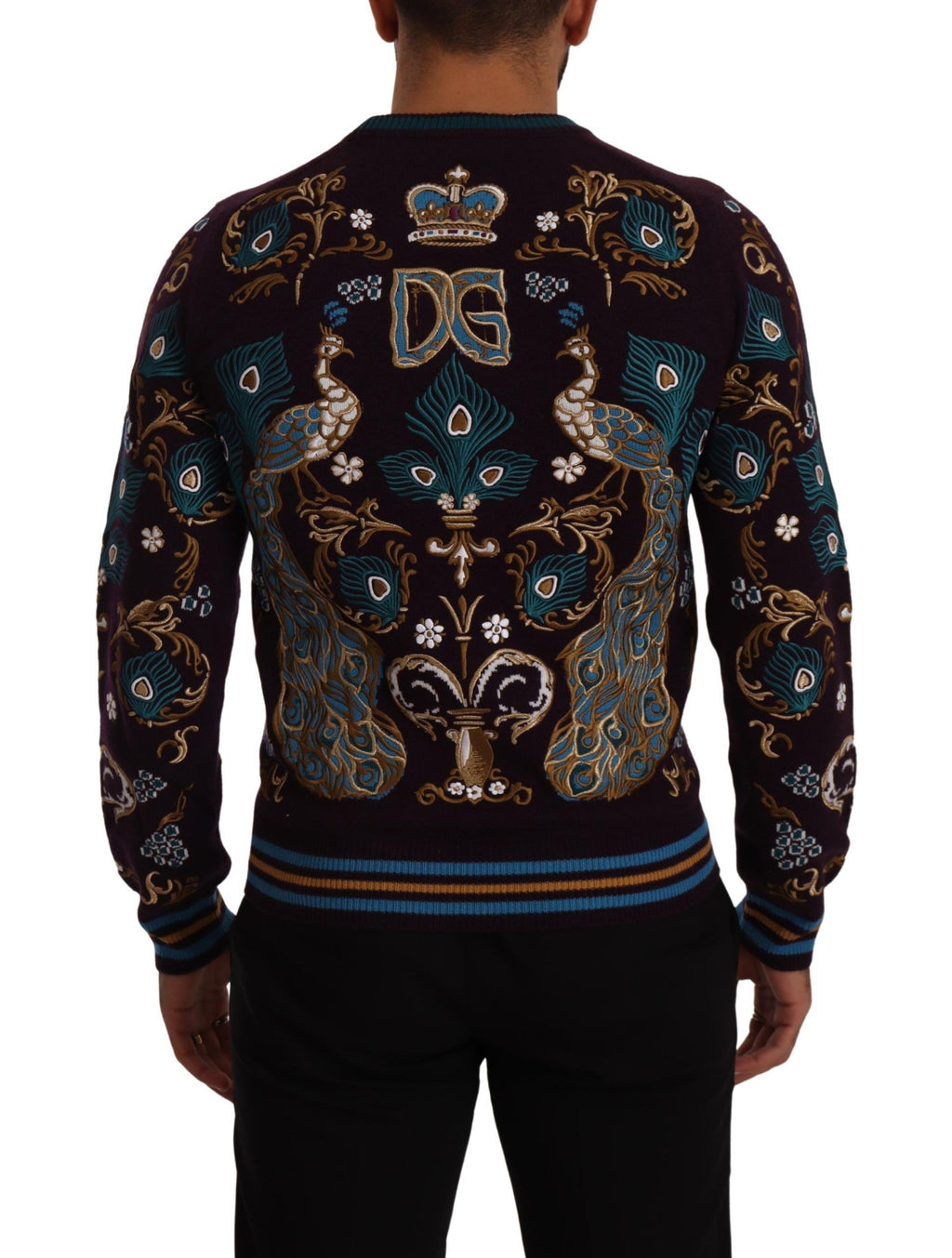 Maglione Dolce & Gabbana in Cashmere Bordeaux Ricamato con Corona DG