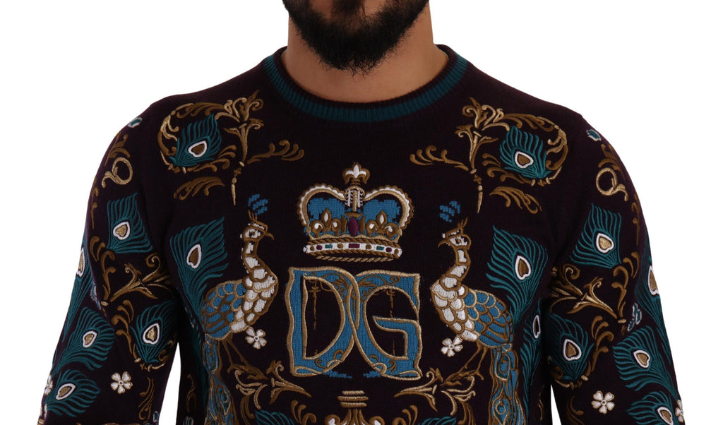 Maglione Dolce & Gabbana in Cashmere Bordeaux Ricamato con Corona DG