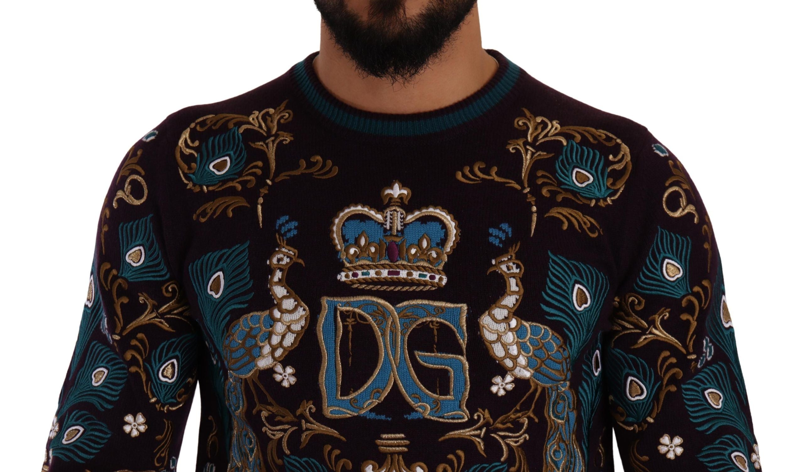 Maglione Dolce & Gabbana in Cashmere Bordeaux Ricamato con Corona DG