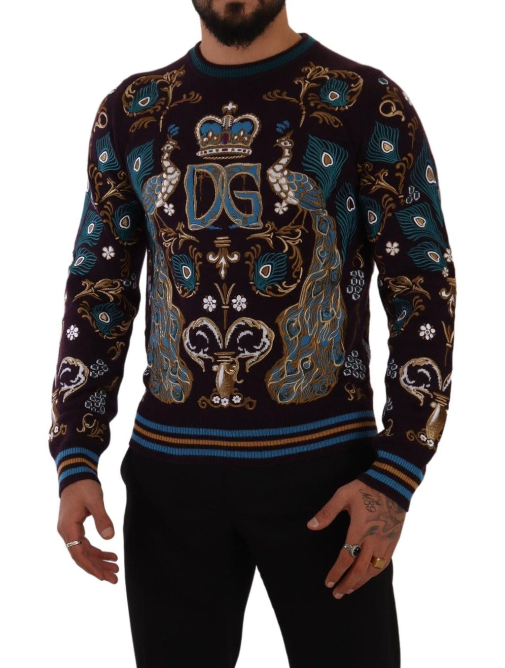 Maglione Dolce & Gabbana in Cashmere Bordeaux Ricamato con Corona DG