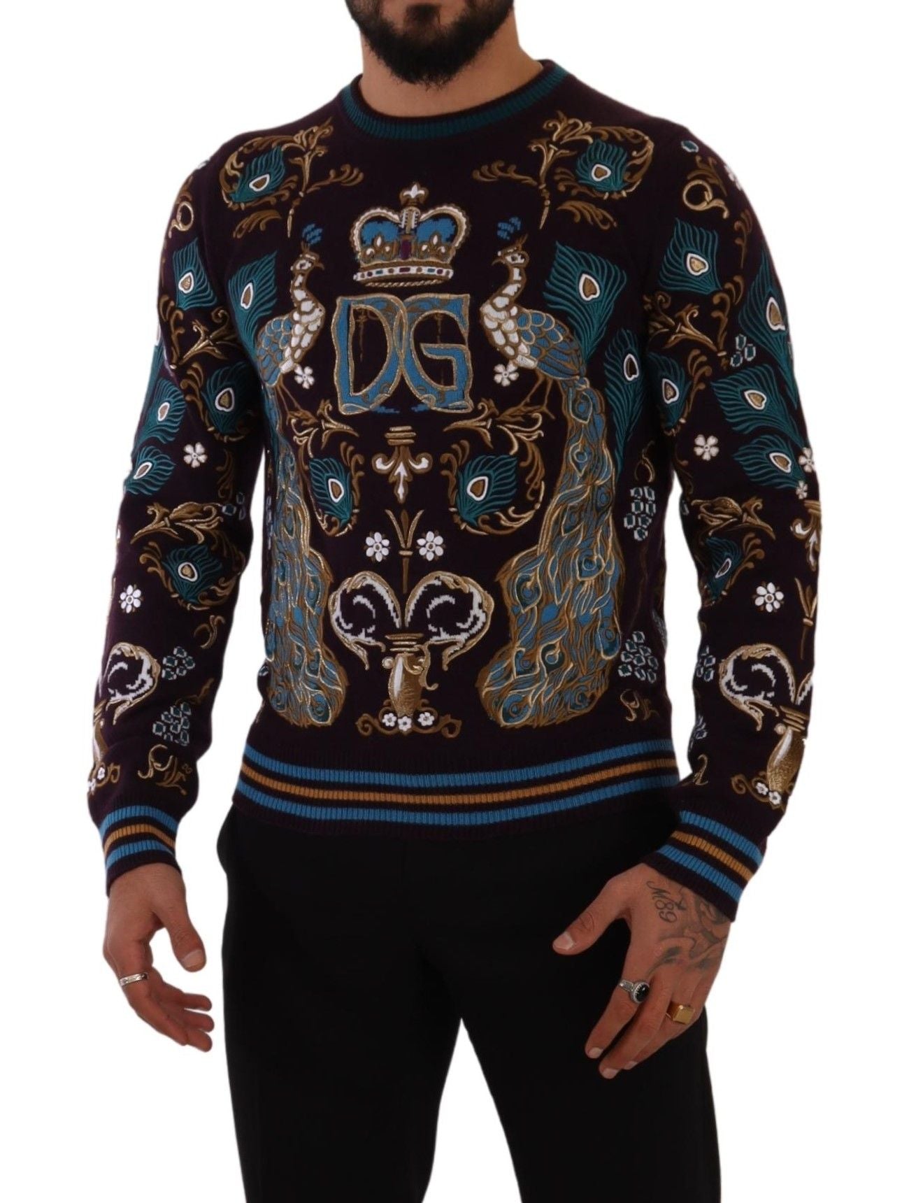 Maglione Dolce & Gabbana in Cashmere Bordeaux Ricamato con Corona DG
