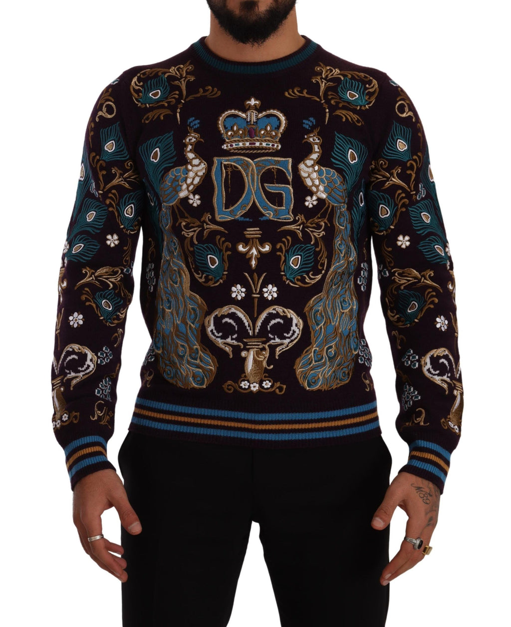 Maglione Dolce & Gabbana in Cashmere Bordeaux Ricamato con Corona DG