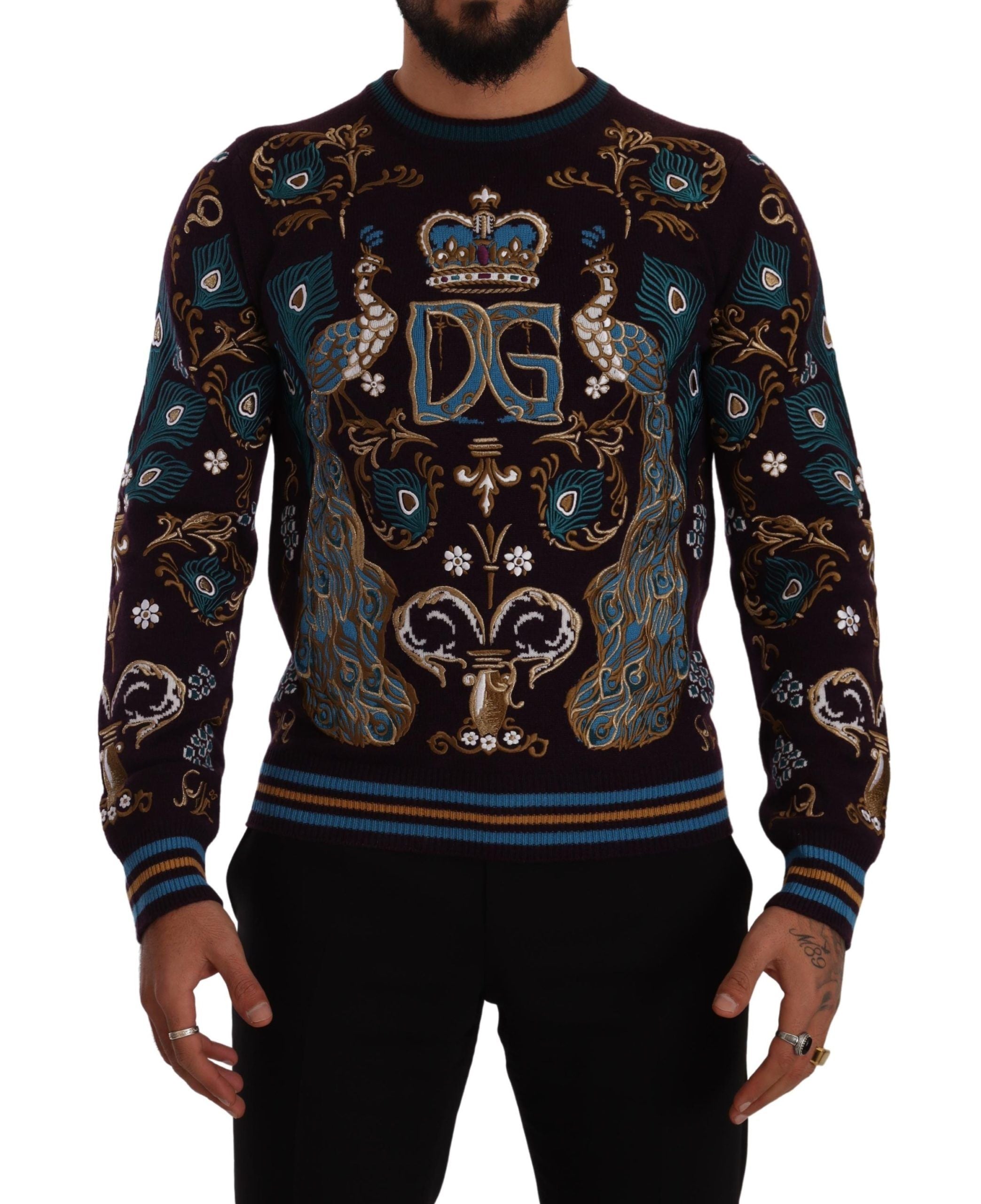 Maglione Dolce & Gabbana in Cashmere Bordeaux Ricamato con Corona DG