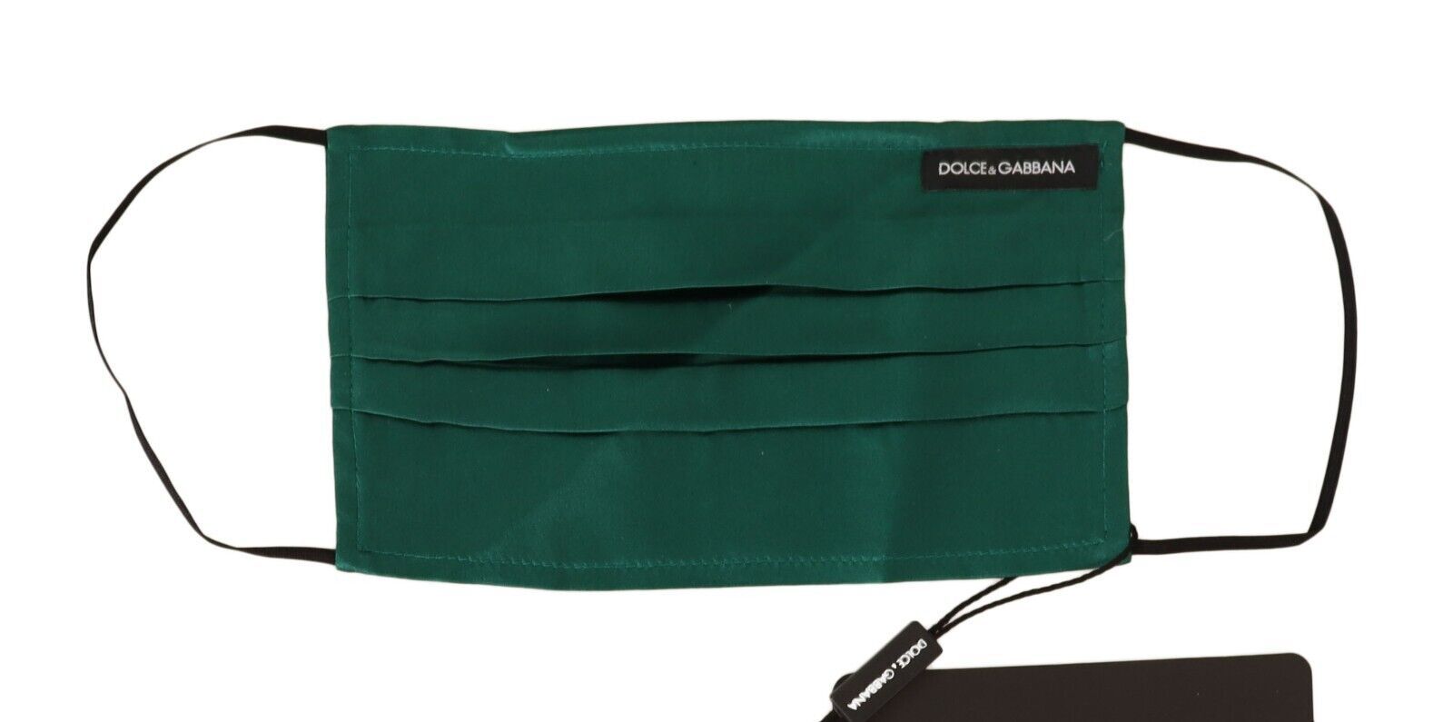 Mascherina Dolce & Gabbana in seta verde plissettata con elastico per le orecchie
