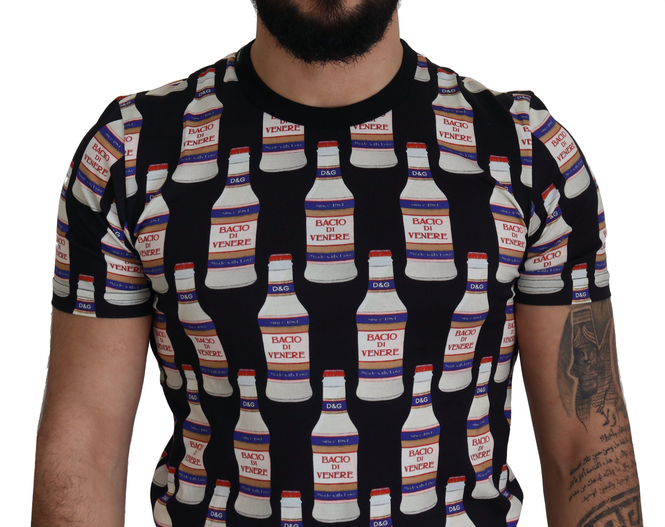 Dolce & Gabbana T-shirt Nera Girocollo In Cotone Bacio Di Venere