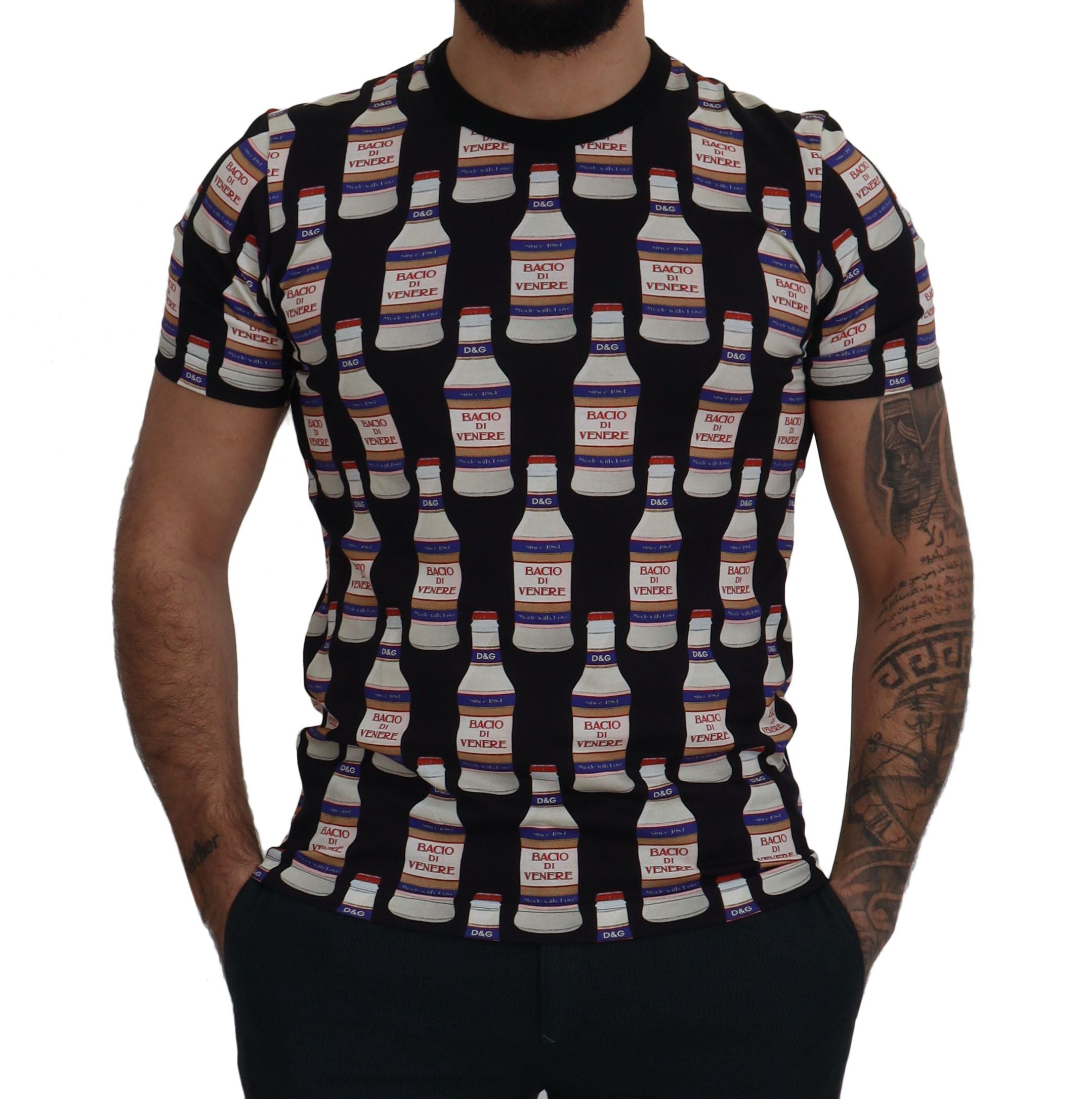 Dolce & Gabbana T-shirt Nera Girocollo In Cotone Bacio Di Venere