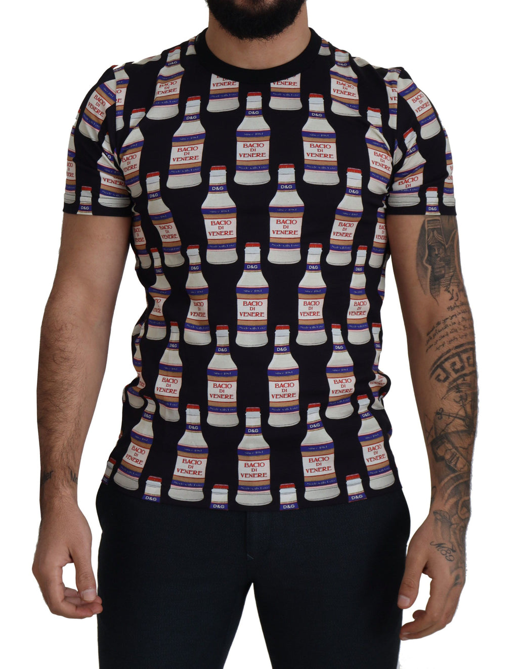 Dolce & Gabbana T-shirt Nera Girocollo In Cotone Bacio Di Venere