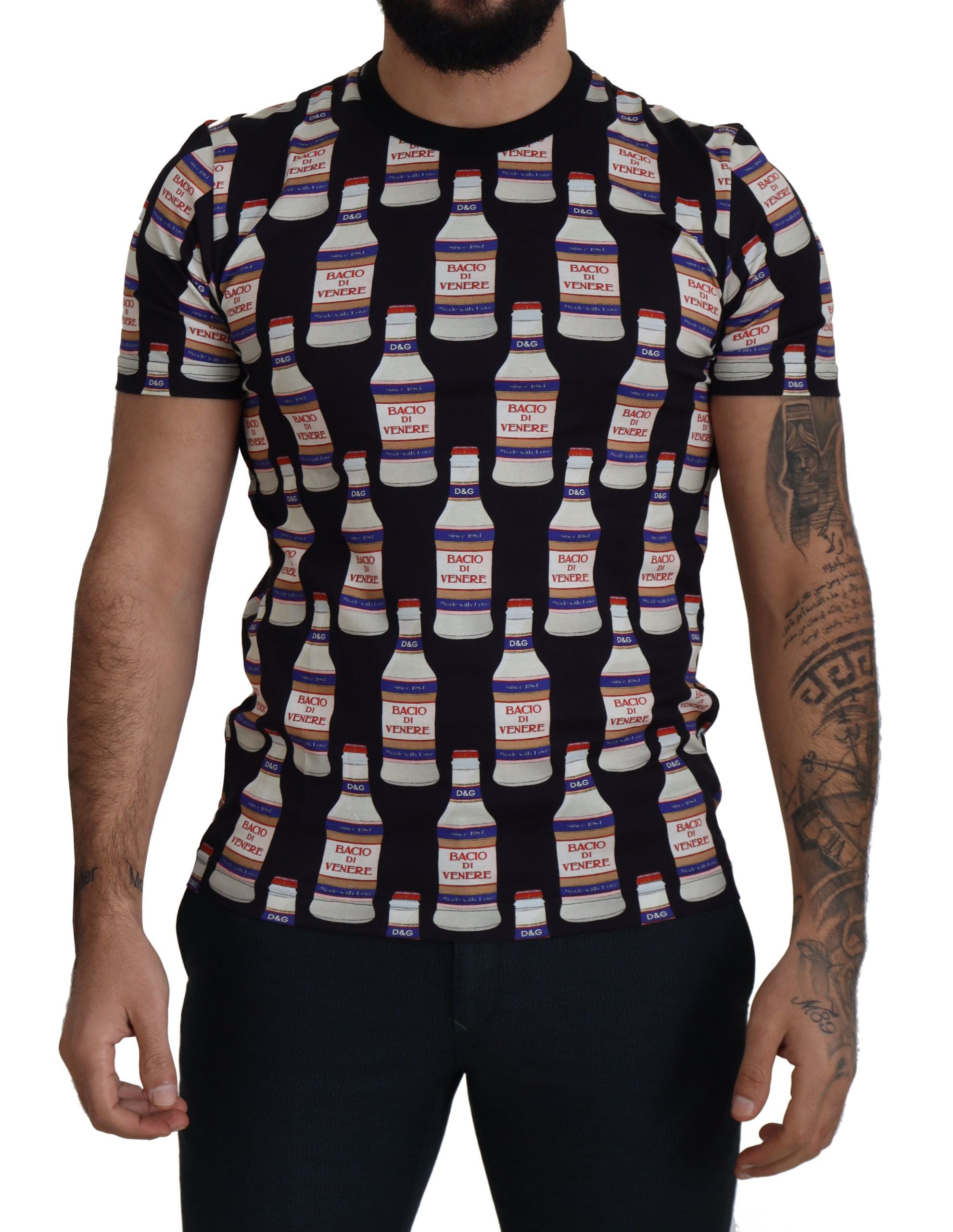 Dolce & Gabbana T-shirt Nera Girocollo In Cotone Bacio Di Venere