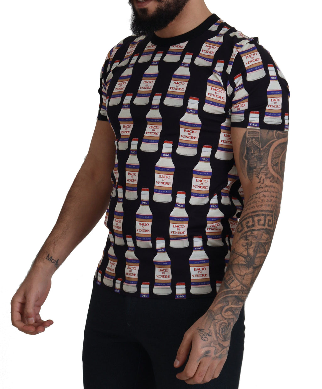 Dolce & Gabbana T-shirt Nera Girocollo In Cotone Bacio Di Venere