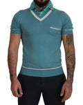 Dolce & Gabbana Polo in seta blu da uomo con scollo a V