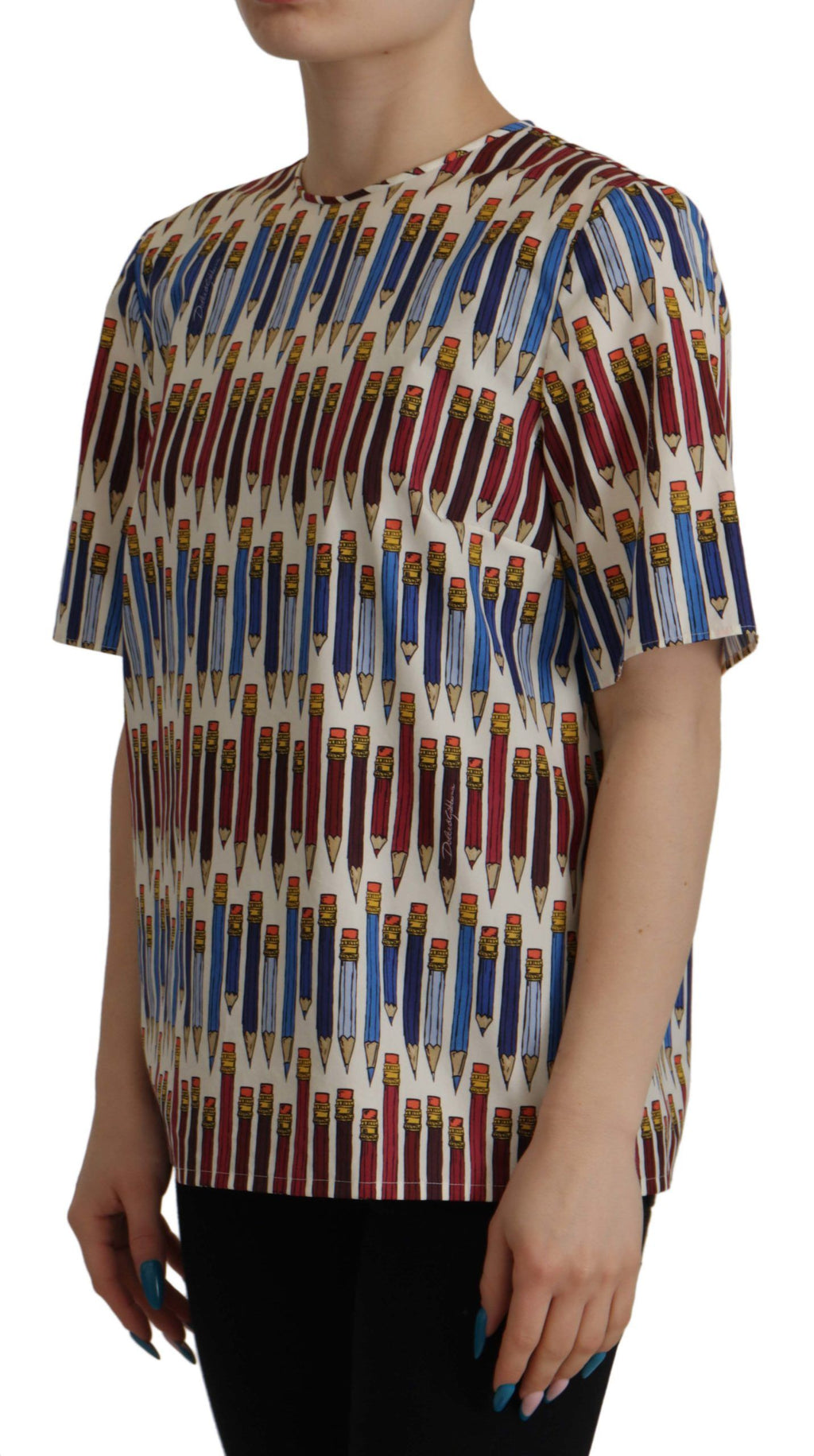 T-shirt/Camicetta in cotone bianco a stampa matita Dolce & Gabbana