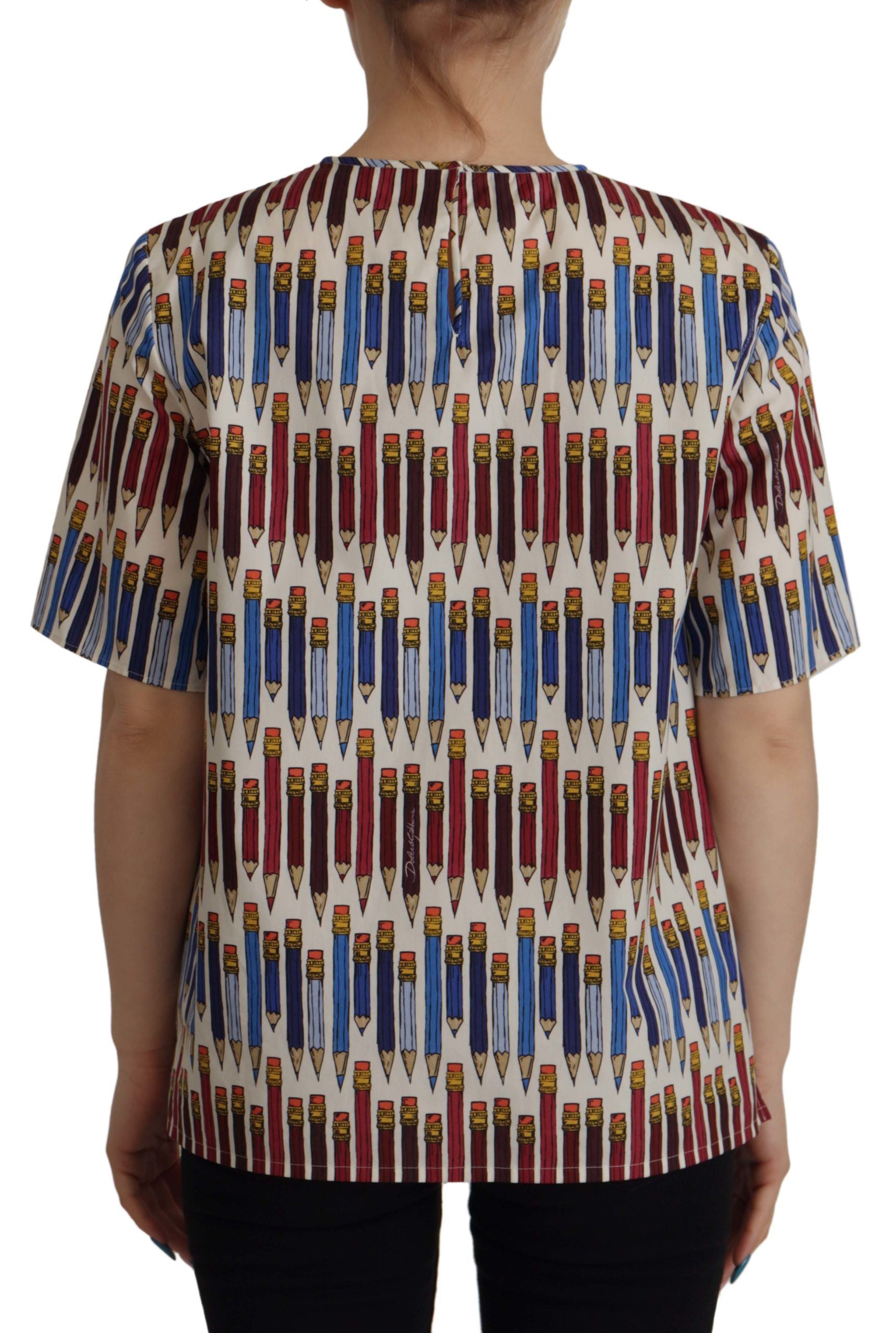 T-shirt/Camicetta in cotone bianco a stampa matita Dolce & Gabbana