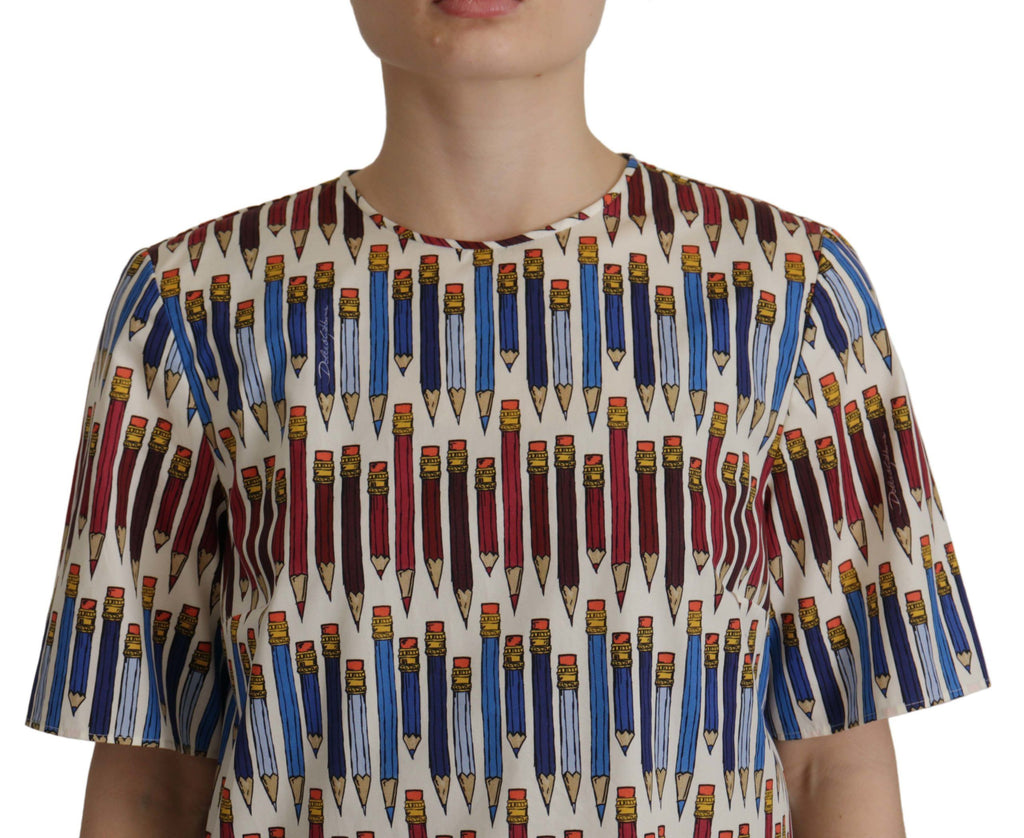 T-shirt/Camicetta in cotone bianco a stampa matita Dolce & Gabbana