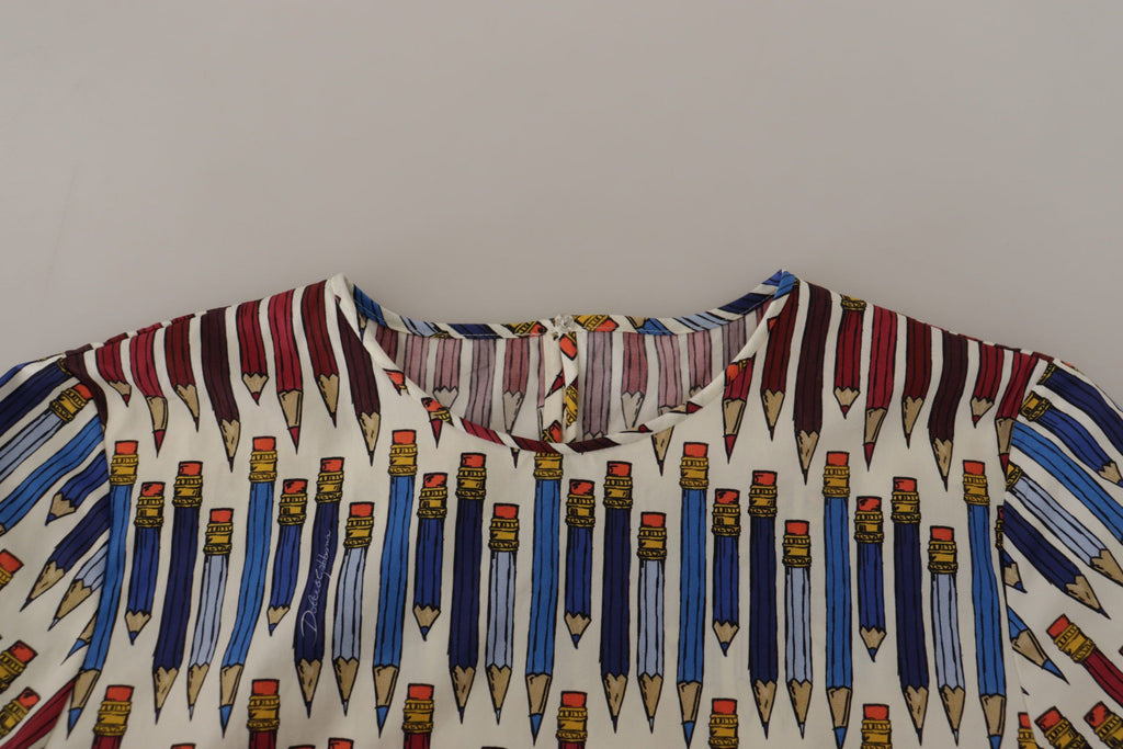 T-shirt/Camicetta in cotone bianco a stampa matita Dolce & Gabbana