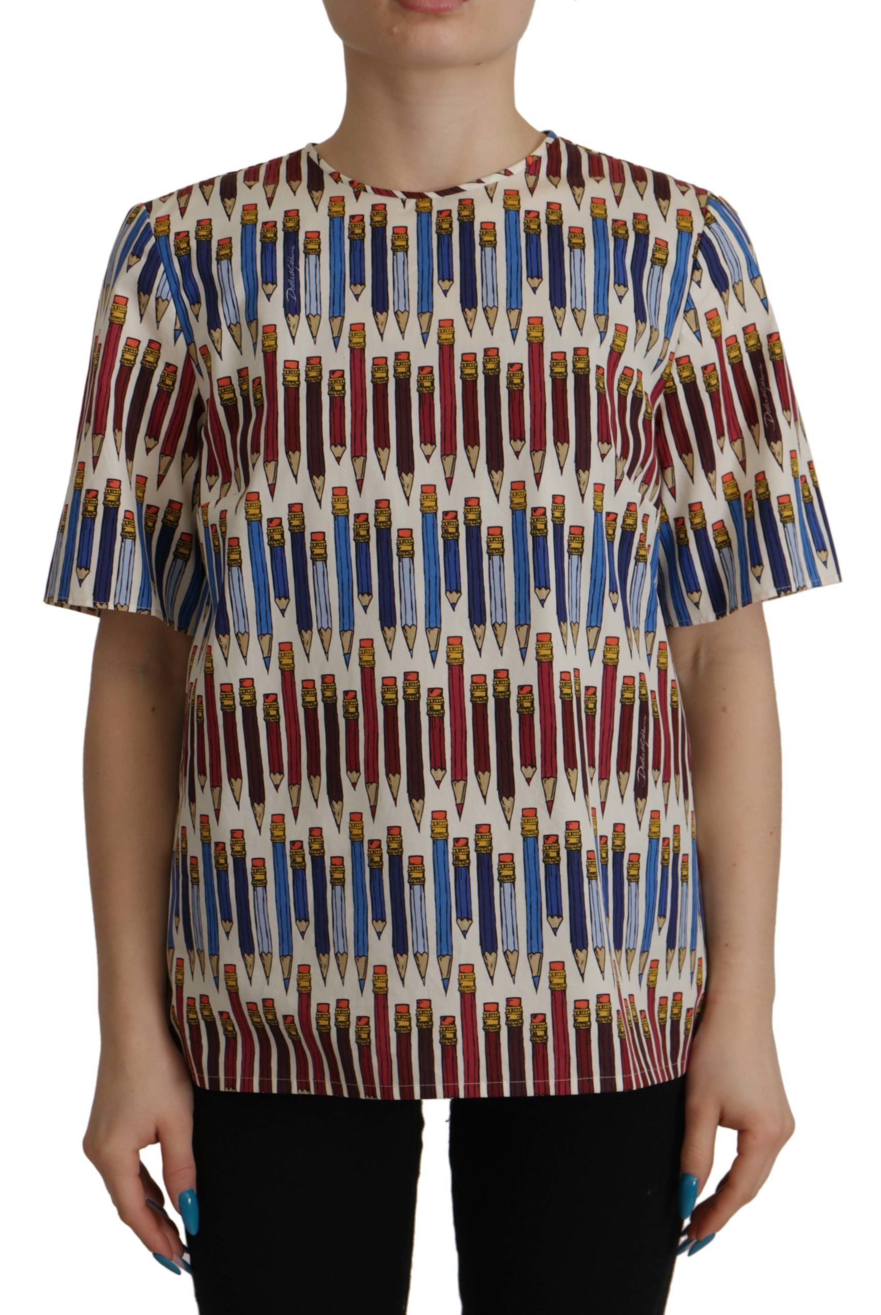 T-shirt/Camicetta in cotone bianco a stampa matita Dolce & Gabbana