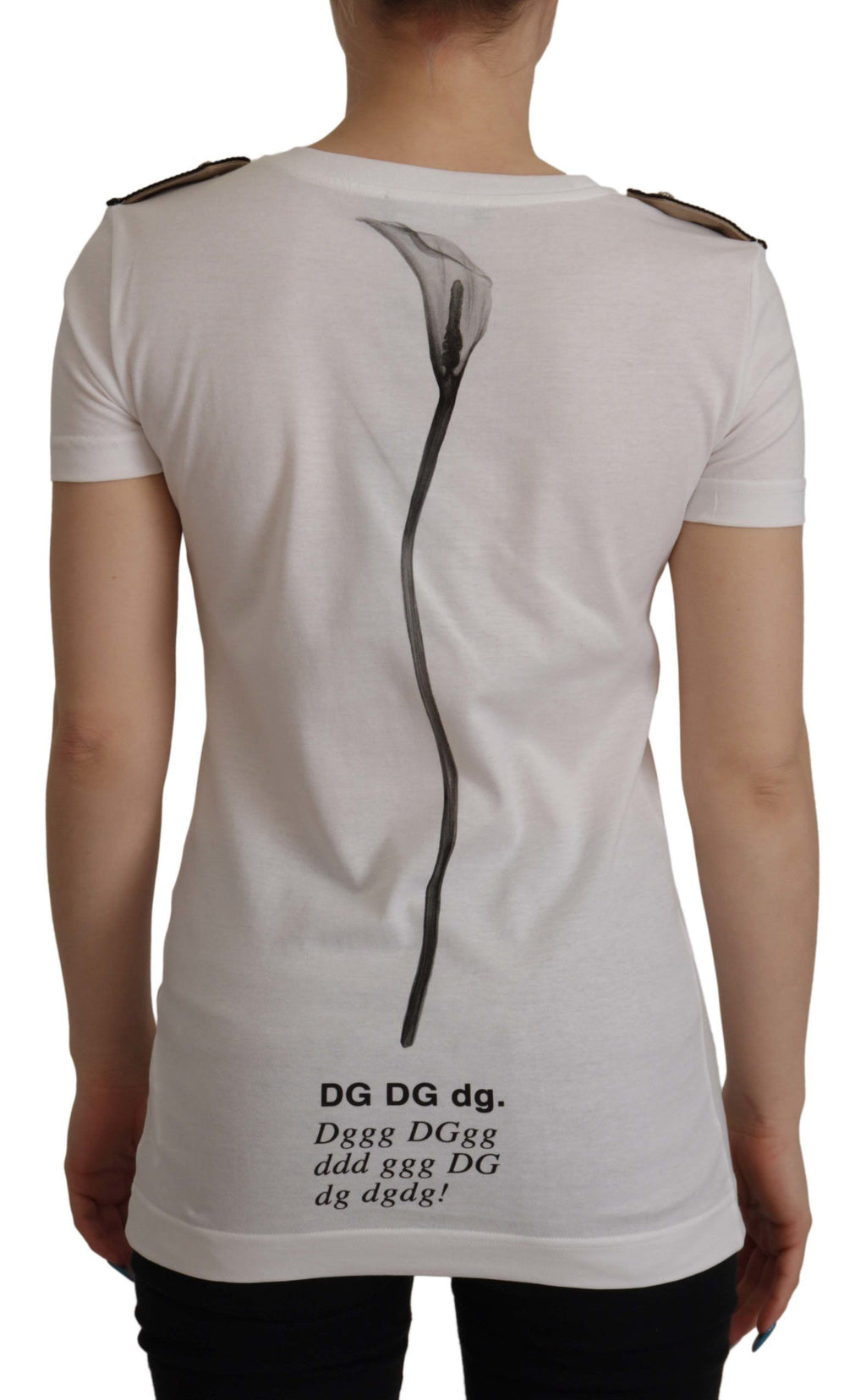 T-shirt Girocollo in Cotone con Rose Bianche e Nere Dolce & Gabbana