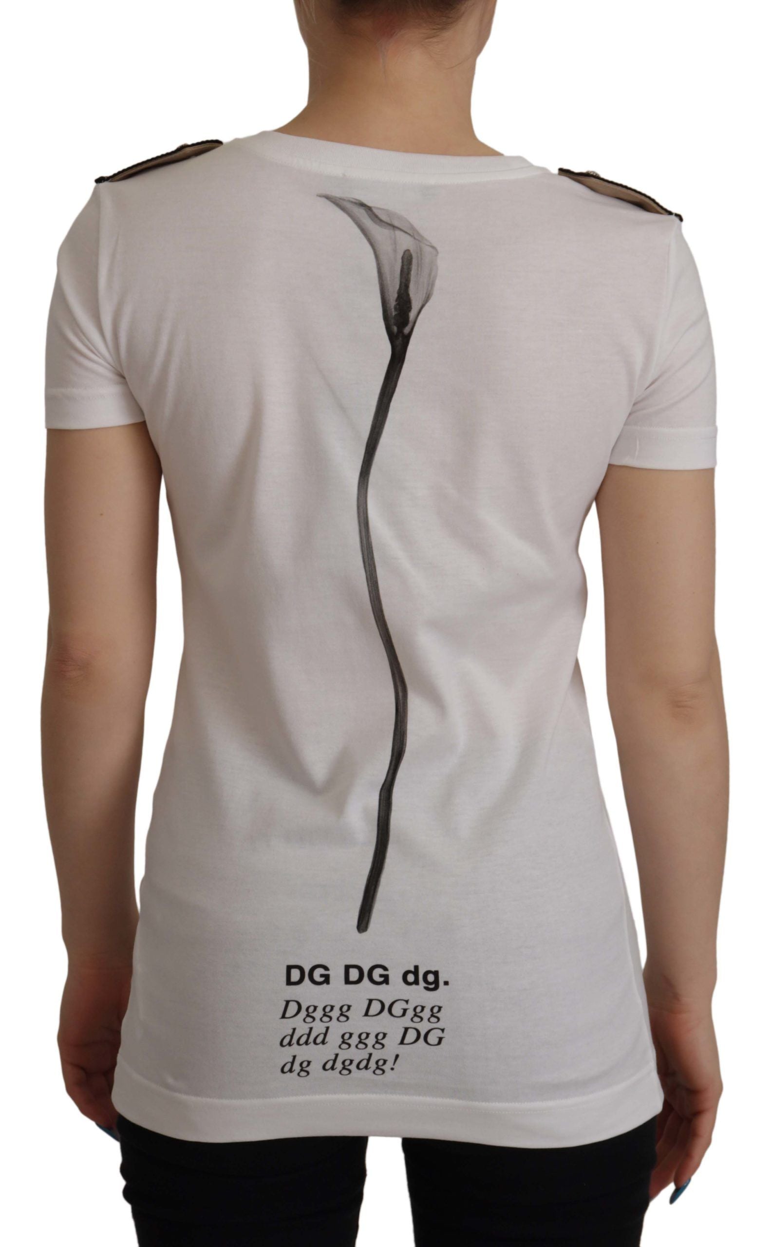 T-shirt Girocollo in Cotone con Rose Bianche e Nere Dolce & Gabbana