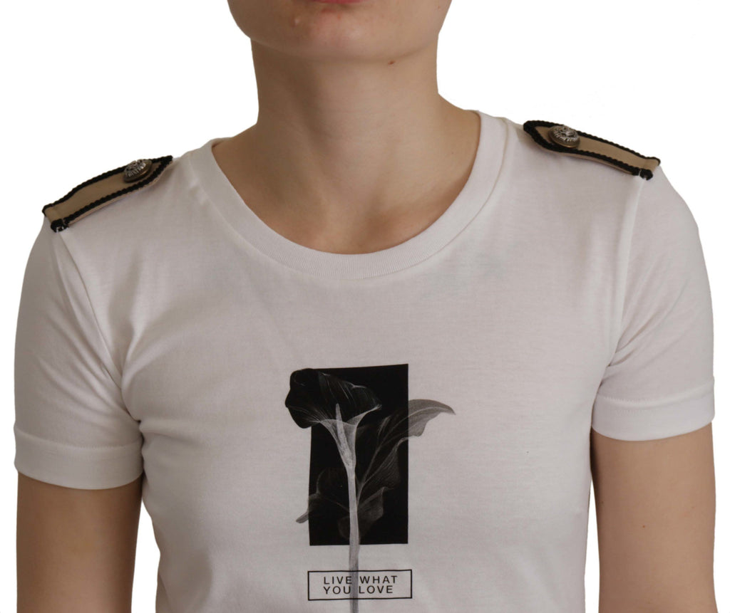 T-shirt Girocollo in Cotone con Rose Bianche e Nere Dolce & Gabbana