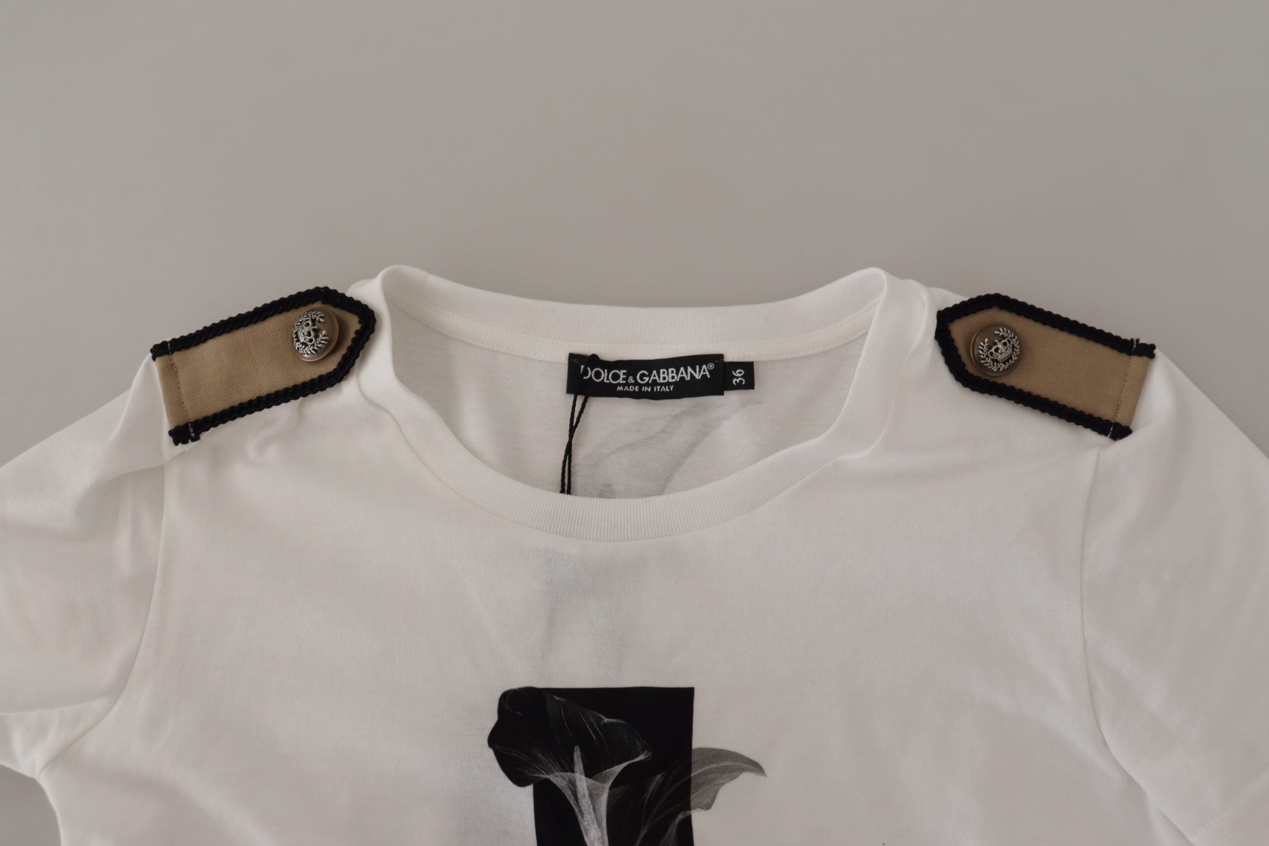 T-shirt Girocollo in Cotone con Rose Bianche e Nere Dolce & Gabbana