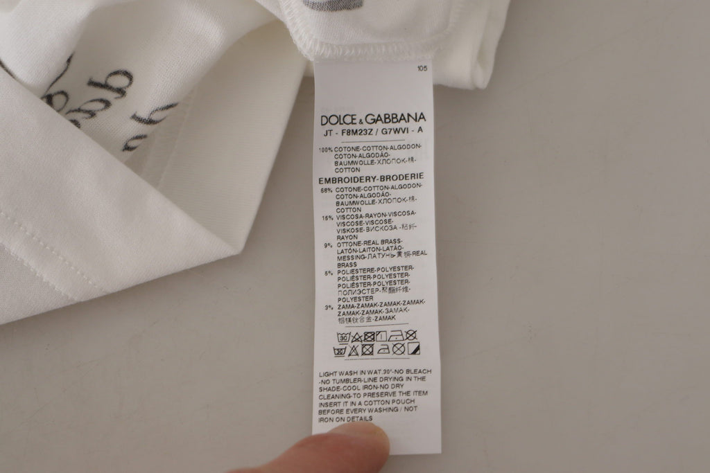 T-shirt Girocollo in Cotone con Rose Bianche e Nere Dolce & Gabbana