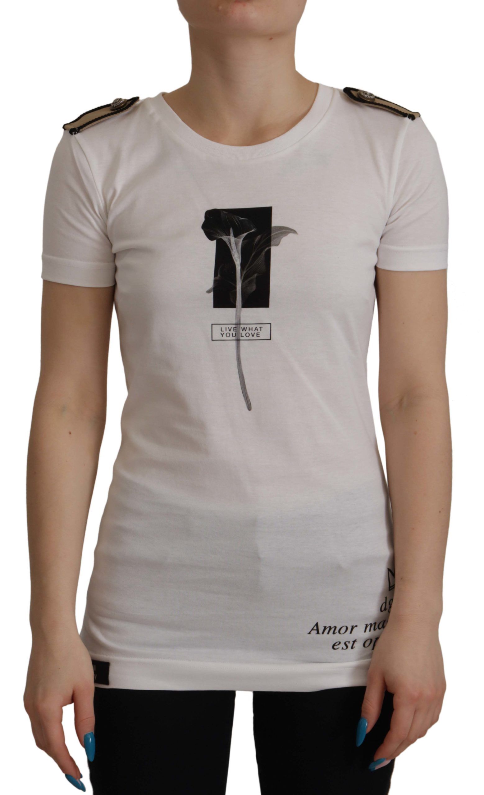 T-shirt Girocollo in Cotone con Rose Bianche e Nere Dolce & Gabbana