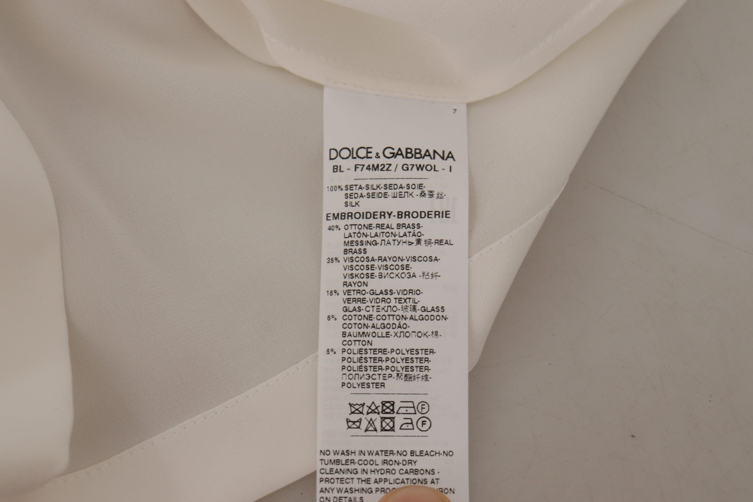 Blusa Top Dolce & Gabbana in Seta Bianca con Corona DG Dorata e Cristalli