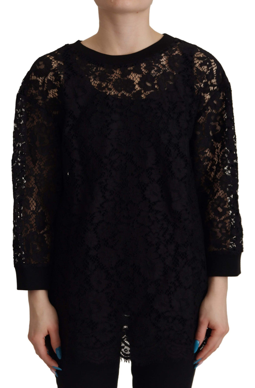 Dolce & Gabbana Blusa Sicilia Nera in Pizzo Floreale