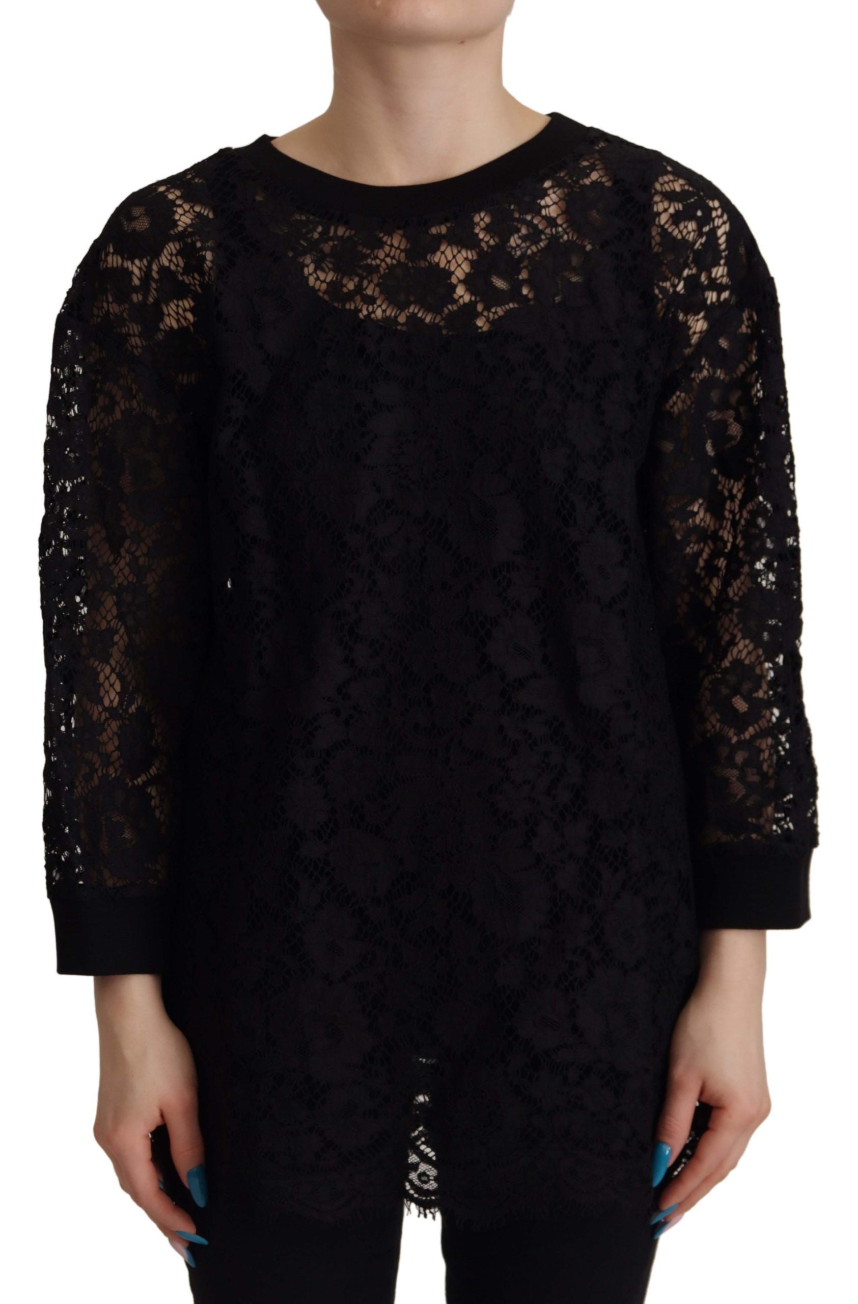 Dolce & Gabbana Blusa Sicilia Nera in Pizzo Floreale
