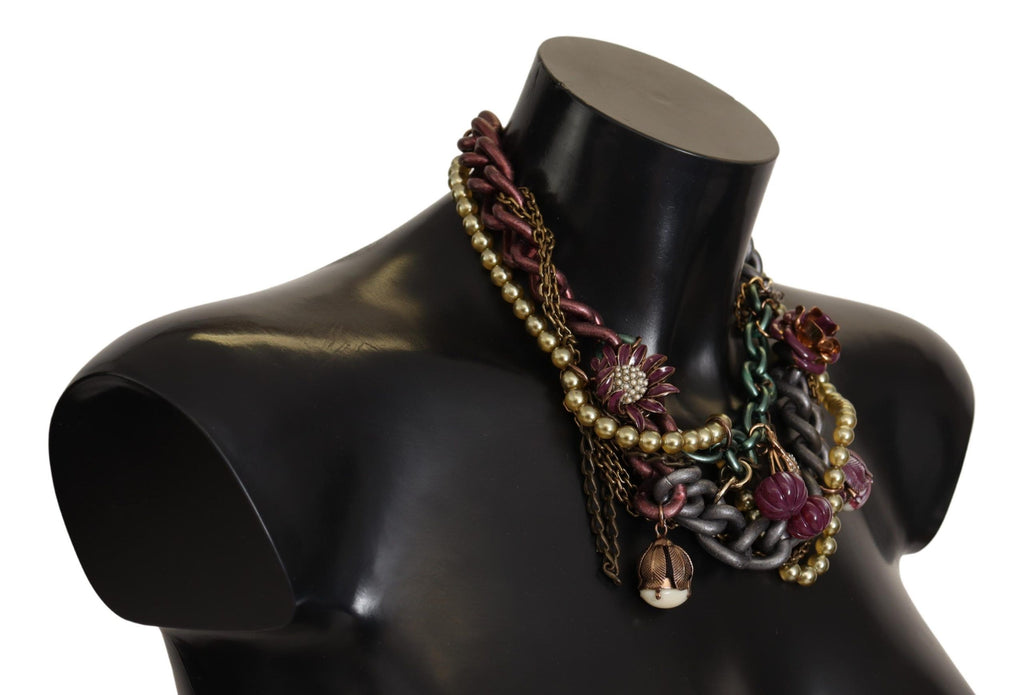 Collana con pendente Sicily floreale in cristallo, in ottone dorato, di Dolce & Gabbana