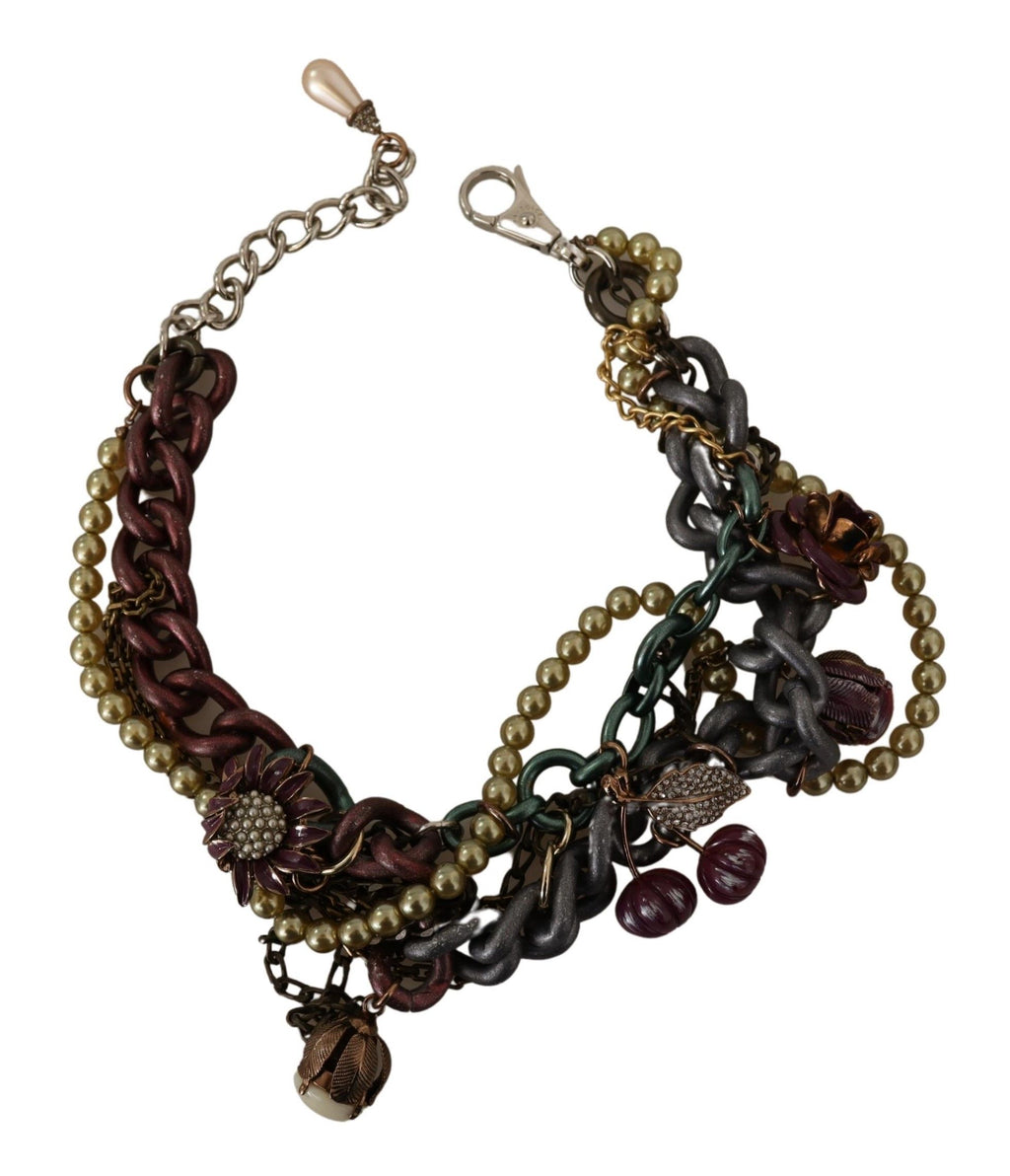 Collana con pendente Sicily floreale in cristallo, in ottone dorato, di Dolce & Gabbana