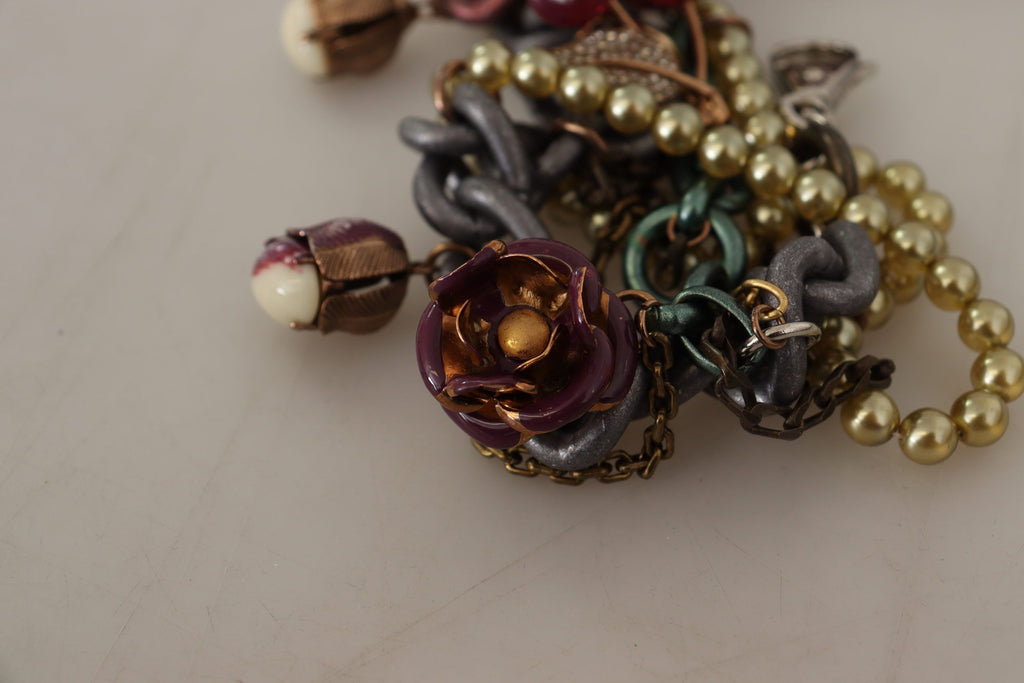 Collana con pendente Sicily floreale in cristallo, in ottone dorato, di Dolce & Gabbana