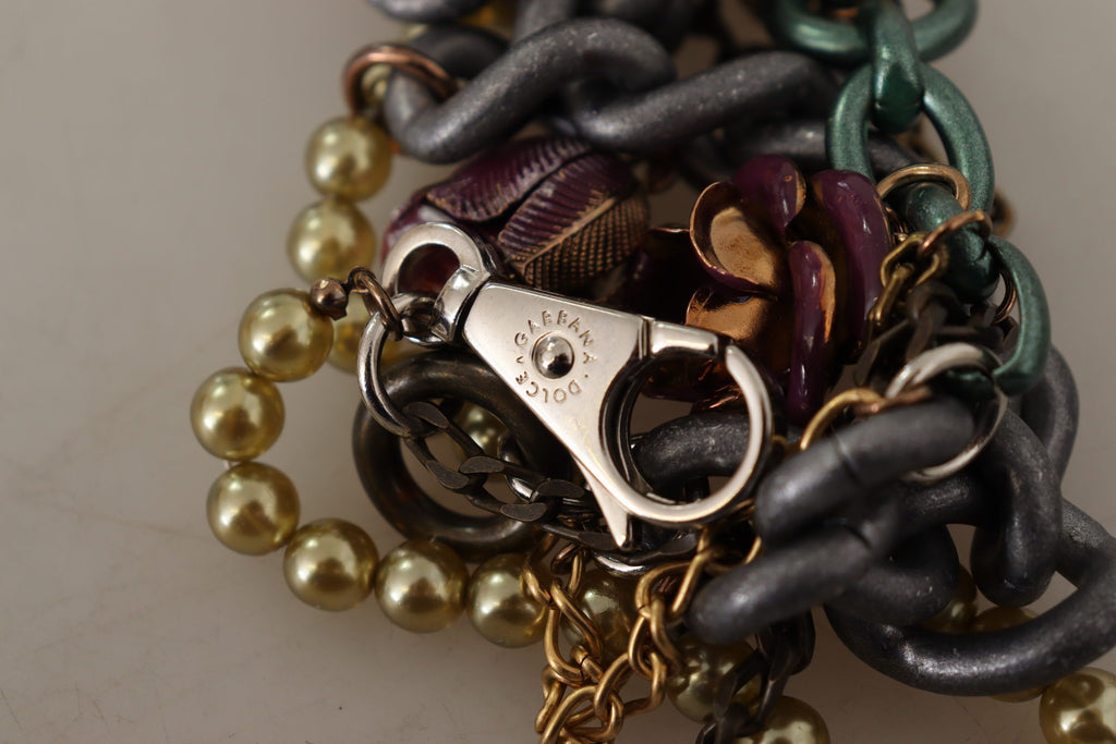 Collana con pendente Sicily floreale in cristallo, in ottone dorato, di Dolce & Gabbana