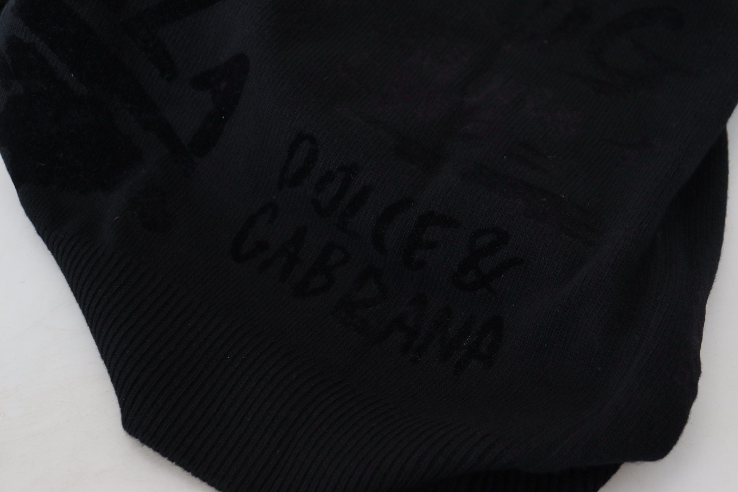 Dolce & Gabbana Maglione Girocollo in Lana Nera con Logo a Fantasia