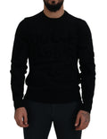 Dolce & Gabbana Maglione Girocollo in Lana Nera con Logo a Fantasia