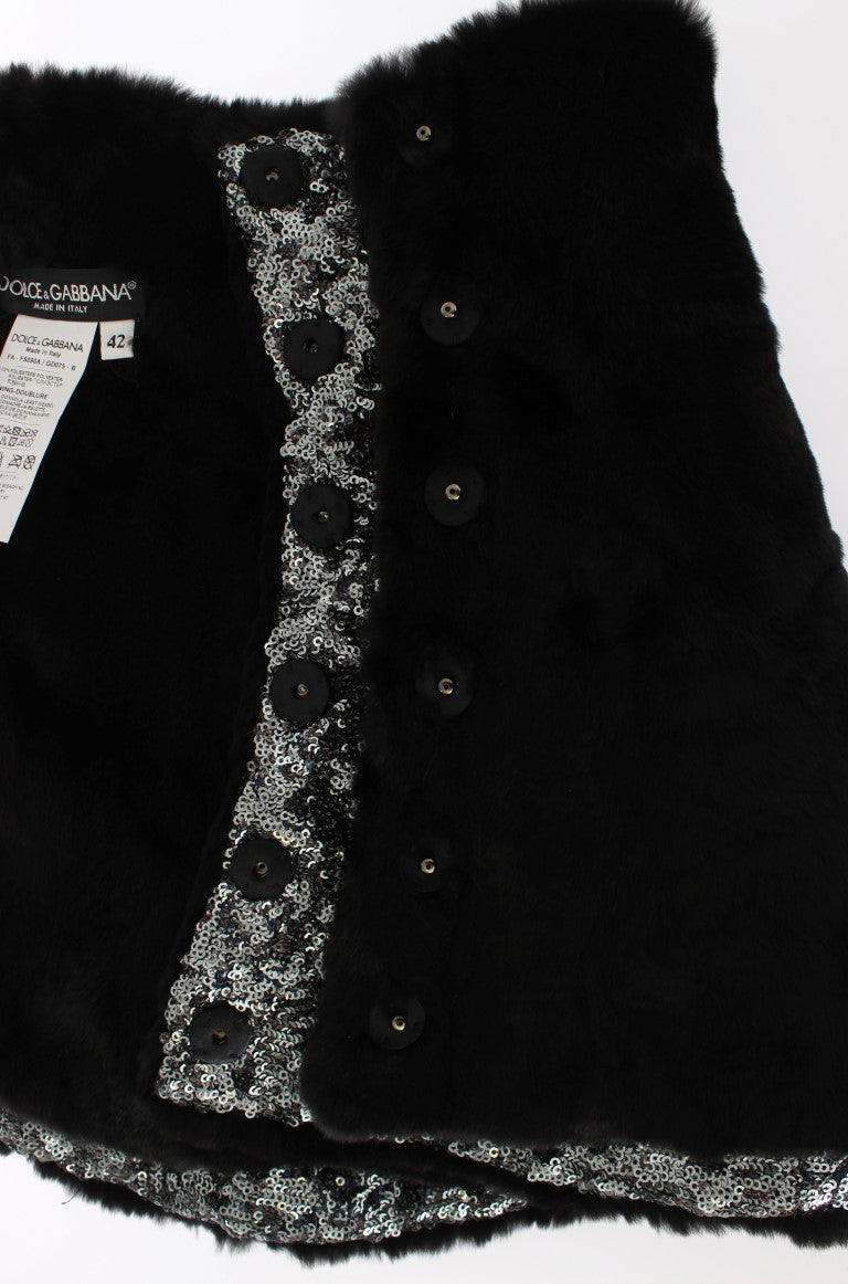 Sciarpa avvolgente Dolce & Gabbana in pelliccia di visone con paillettes argentate e motivo floreale