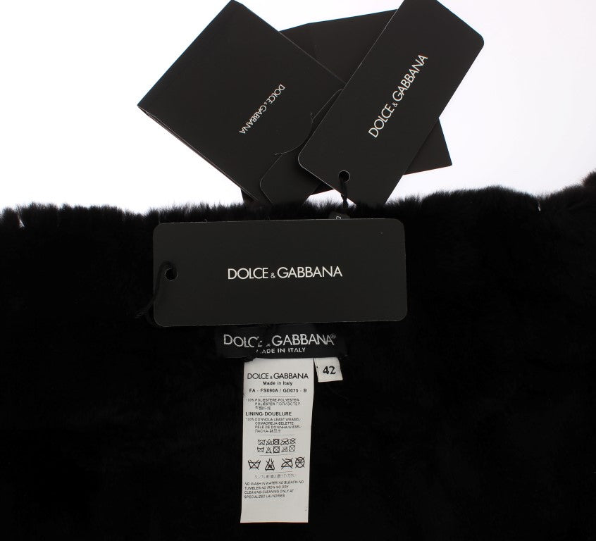 Sciarpa avvolgente Dolce & Gabbana in pelliccia di visone con paillettes argentate e motivo floreale