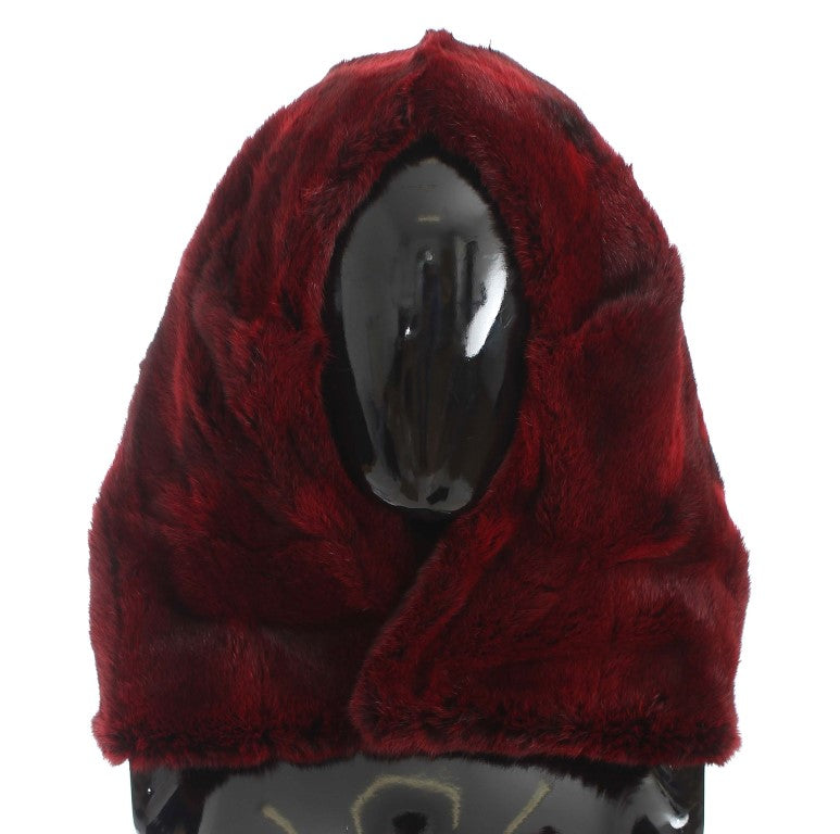 Sciarpa-Cappello con Cappuccio Dolce & Gabbana in pelliccia di hamster bordeaux all'uncinetto