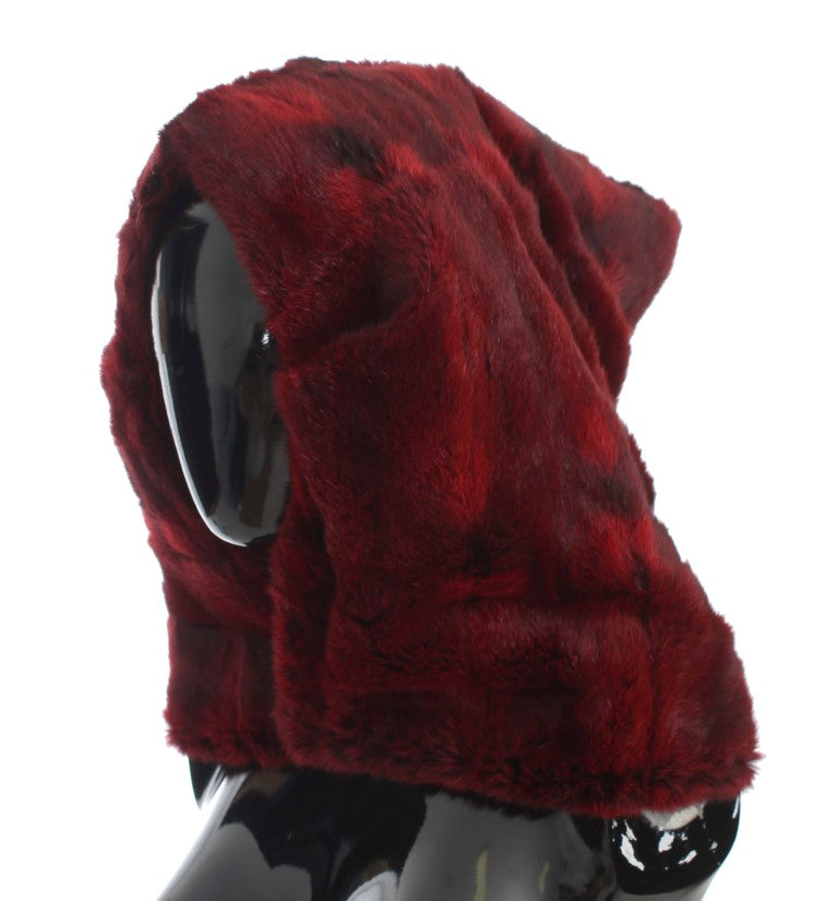 Sciarpa-Cappello con Cappuccio Dolce & Gabbana in pelliccia di hamster bordeaux all'uncinetto