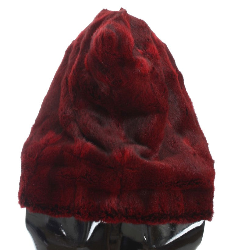 Sciarpa-Cappello con Cappuccio Dolce & Gabbana in pelliccia di hamster bordeaux all'uncinetto