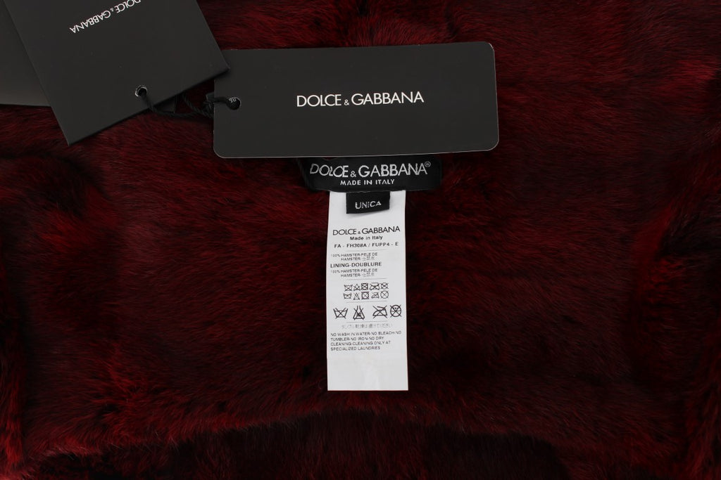 Sciarpa-Cappello con Cappuccio Dolce & Gabbana in pelliccia di hamster bordeaux all'uncinetto