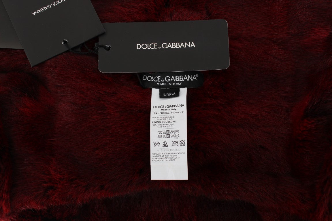 Sciarpa-Cappello con Cappuccio Dolce & Gabbana in pelliccia di hamster bordeaux all'uncinetto