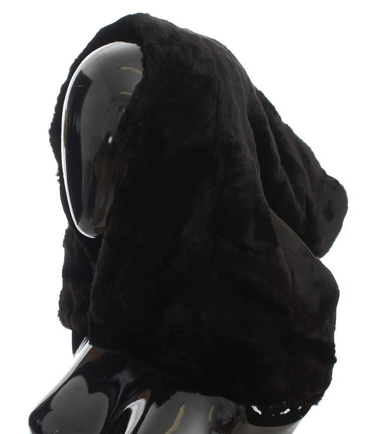 Dolce & Gabbana Cappello Sciarpa con Cappuccio in Pelliccia di Visone Nera e Uncinetto