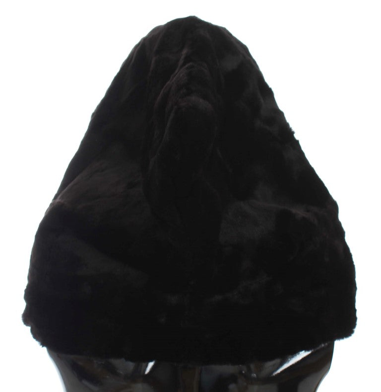 Dolce & Gabbana Cappello Sciarpa con Cappuccio in Pelliccia di Visone Nera e Uncinetto