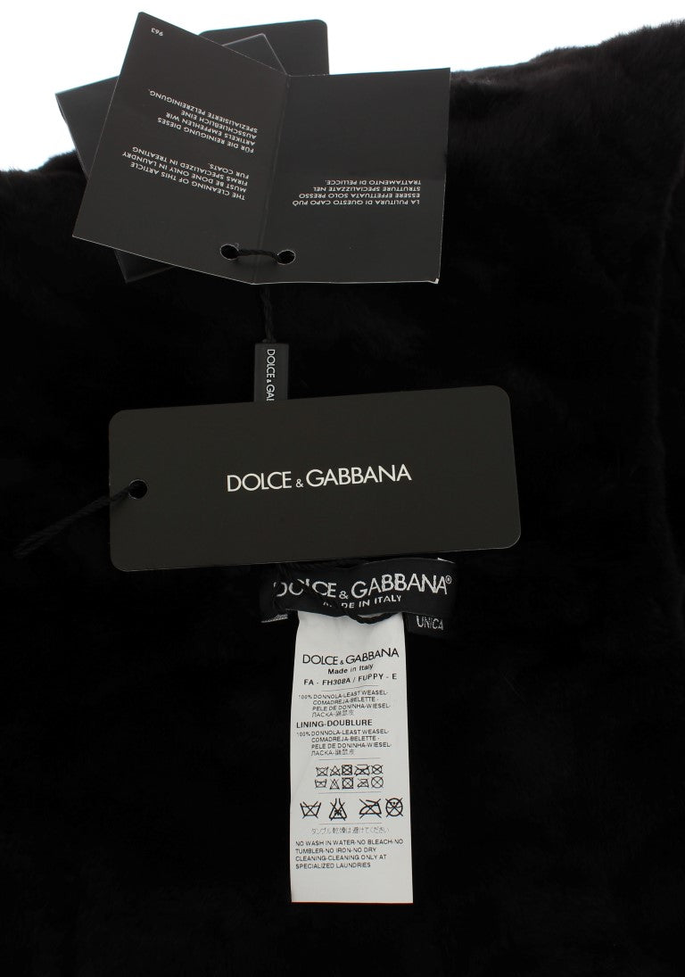 Dolce & Gabbana Cappello Sciarpa con Cappuccio in Pelliccia di Visone Nera e Uncinetto