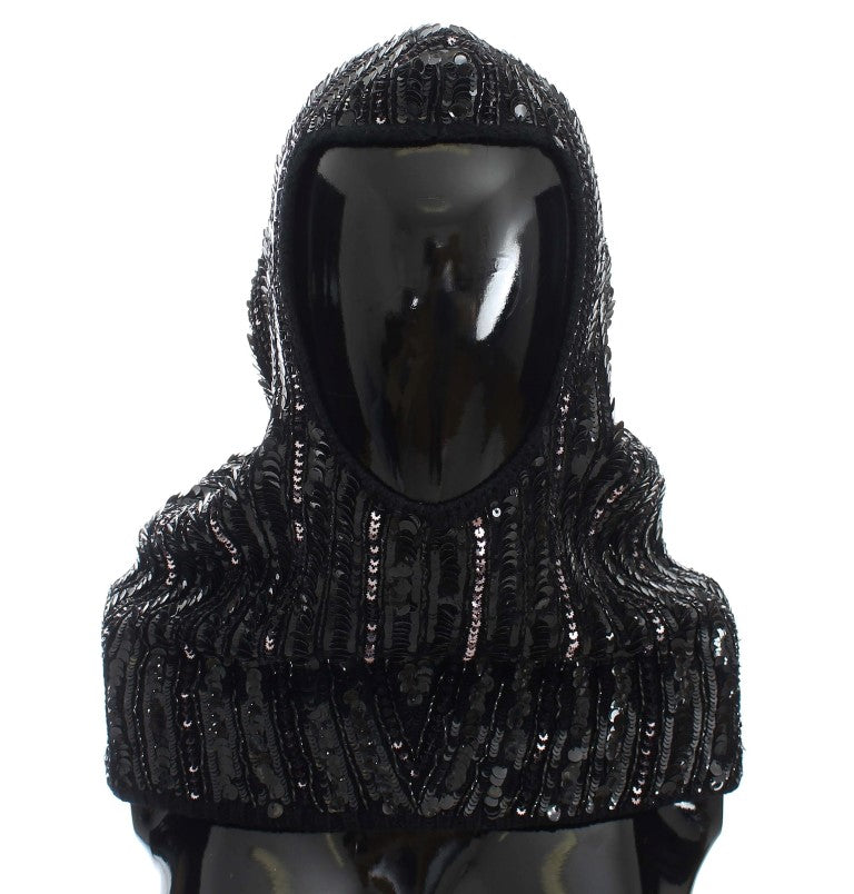Dolce & Gabbana Scaldacollo Cappello in Maglia Nera con Paillettes