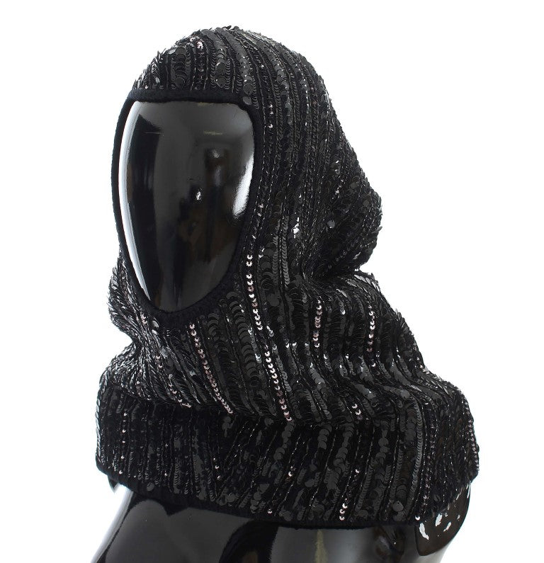 Dolce & Gabbana Scaldacollo Cappello in Maglia Nera con Paillettes