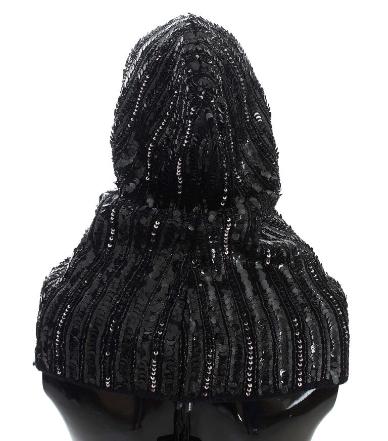 Dolce & Gabbana Scaldacollo Cappello in Maglia Nera con Paillettes