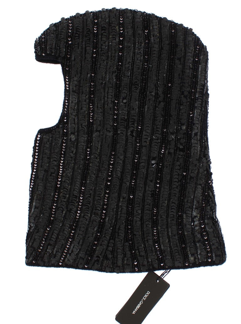 Dolce & Gabbana Scaldacollo Cappello in Maglia Nera con Paillettes